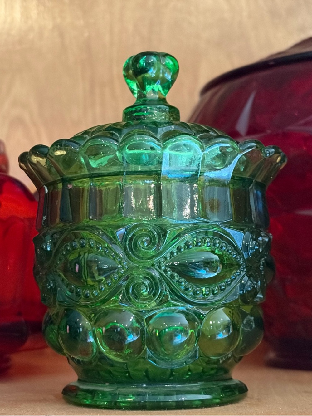 Mosser Green Uranium Eye Winker Sugar Bowl with lid - Picture 2 of 3